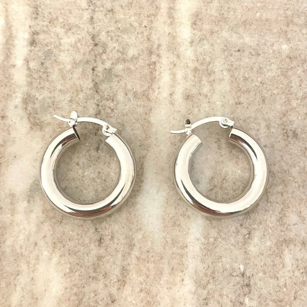925 Sterling Silver Small Huggie Earrings Huggie Hoops Thick Wide Silver Hoops